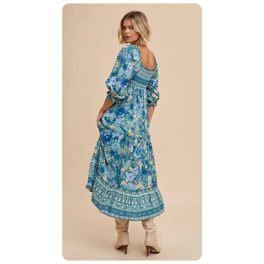 NWT Baltic Born Shanna Tiered Emerald Floral Dress sz L - Picture 2 of 7